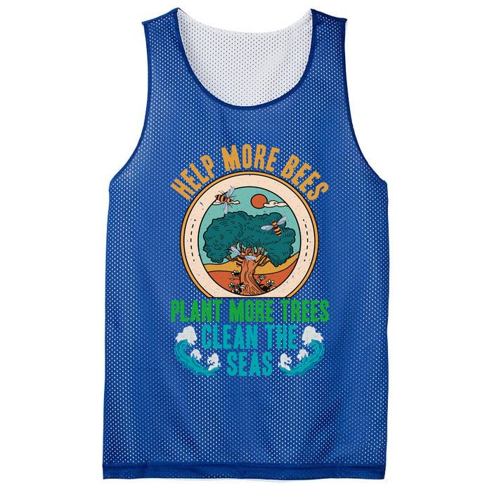 Save The Bees Trees And Oceans Earth Day Meaningful Gift Mesh Reversible Basketball Jersey Tank