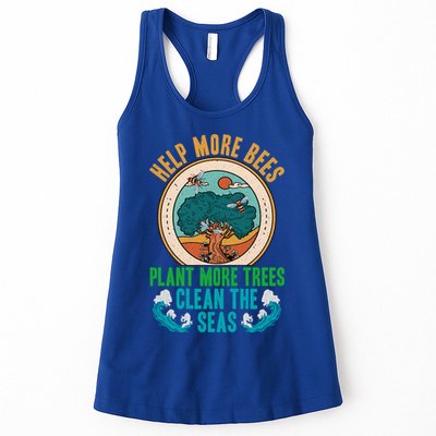Save The Bees Trees And Oceans Earth Day Meaningful Gift Womens Tank Top