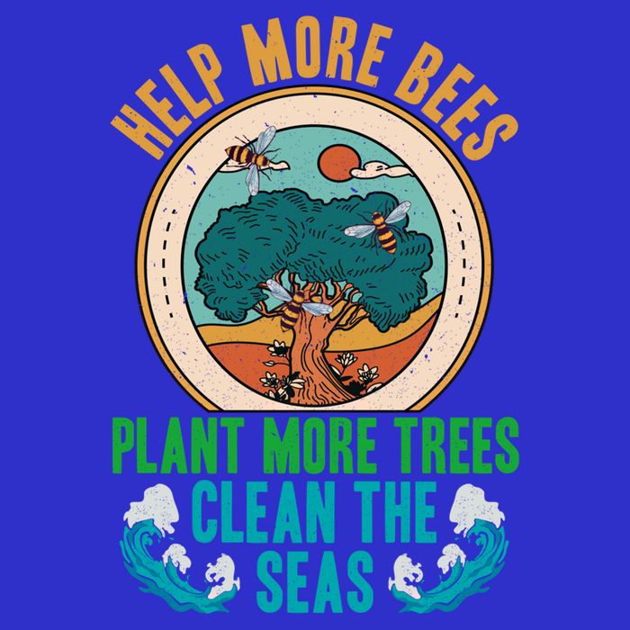 Save The Bees Trees And Oceans Earth Day Meaningful Gift Stripe Pom Pom Beanie