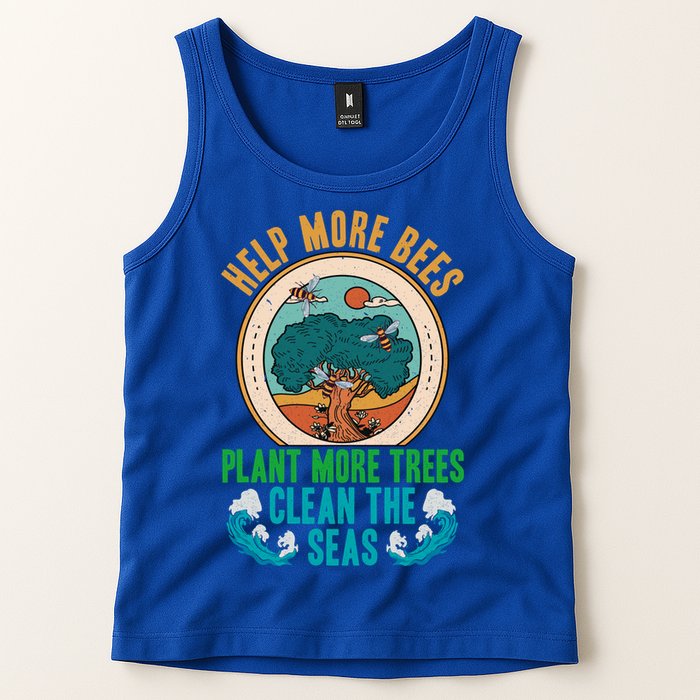 Save The Bees Trees And Oceans Earth Day Meaningful Gift Tank Top