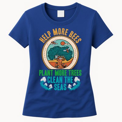 Save The Bees Trees And Oceans Earth Day Meaningful Gift Womens T-Shirt
