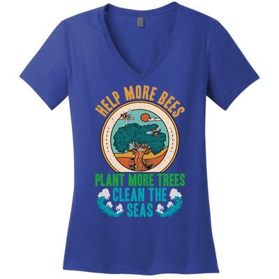 Save The Bees Trees And Oceans Earth Day Meaningful Gift Women's V-Neck T-Shirt