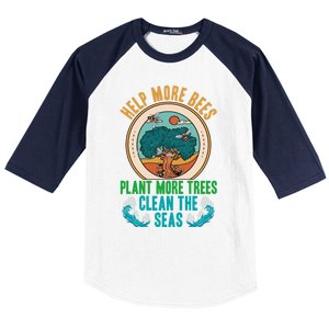 Save The Bees Trees And Oceans Earth Day Meaningful Gift Baseball Sleeve Shirt