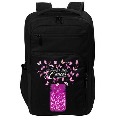 stronger than breast cancer awareness pink ribbon butterfly Impact Tech Backpack