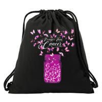 stronger than breast cancer awareness pink ribbon butterfly Drawstring Bag