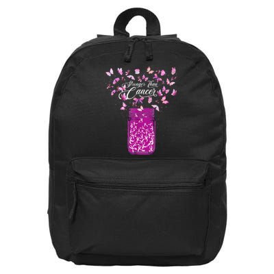 stronger than breast cancer awareness pink ribbon butterfly 16 in Basic Backpack