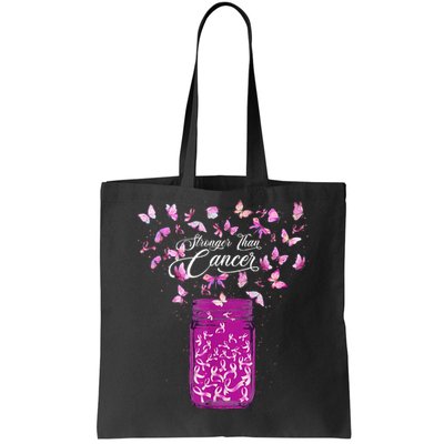 stronger than breast cancer awareness pink ribbon butterfly Tote Bag