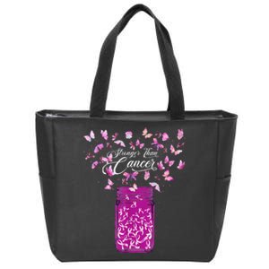 stronger than breast cancer awareness pink ribbon butterfly Zip Tote Bag