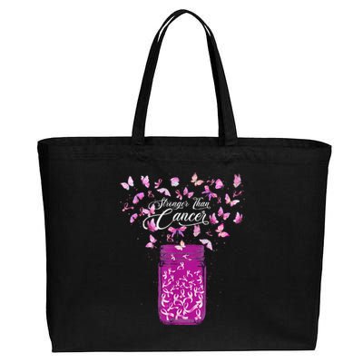 stronger than breast cancer awareness pink ribbon butterfly Cotton Canvas Jumbo Tote