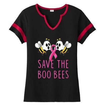 Save The Boo Bees Breast Cancer Awareness Boo Bees Halloween Cute Gift Ladies Halftime Notch Neck Tee