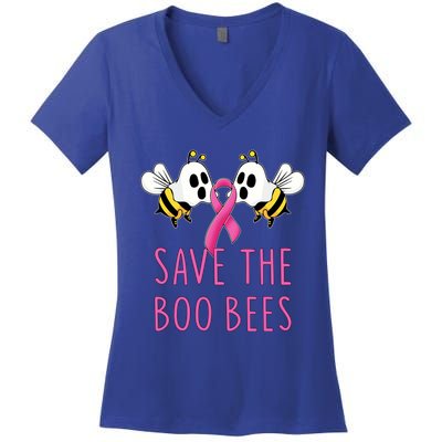 Save The Boo Bees Breast Cancer Awareness Boo Bees Halloween Cute Gift Women's V-Neck T-Shirt