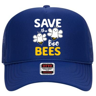 Save The Boo Bees Breast Cancer Awareness Halloween Ghost Funny Gift High Crown Mesh Back Trucker Hat