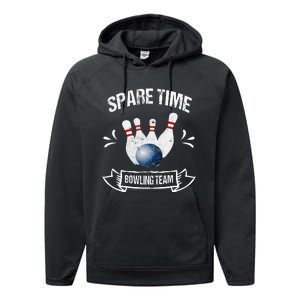 Spare Time Bowling Team Funny Bowling Performance Fleece Hoodie