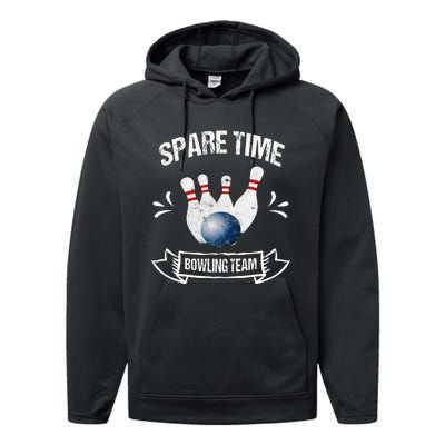 Spare Time Bowling Team Funny Bowling Performance Fleece Hoodie