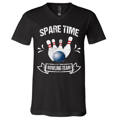 Spare Time Bowling Team Funny Bowling V-Neck T-Shirt