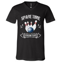 Spare Time Bowling Team Funny Bowling V-Neck T-Shirt