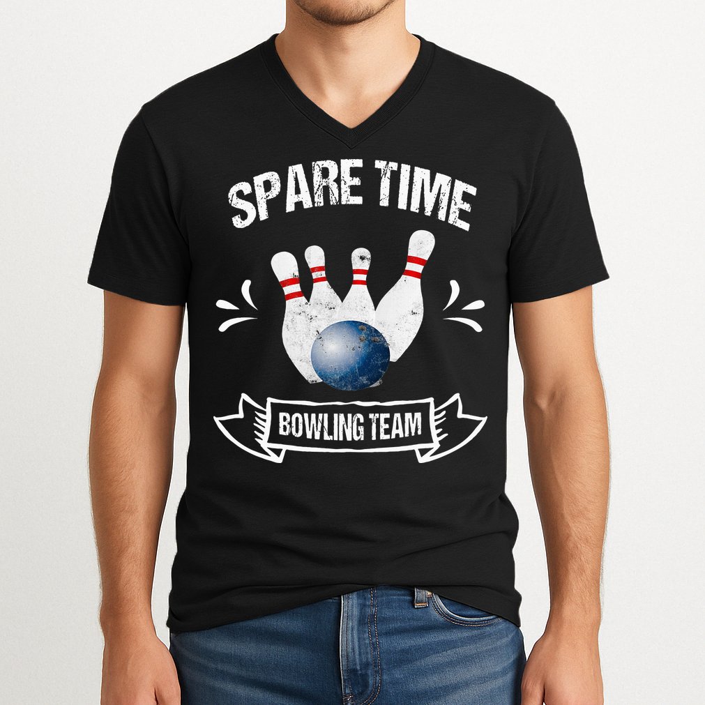 Spare Time Bowling Team Funny Bowling V-Neck T-Shirt