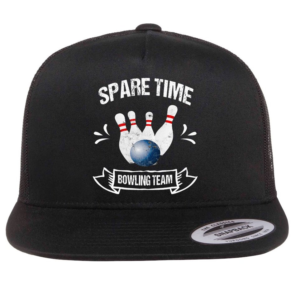 Spare Time Bowling Team Funny Bowling Flat Bill Trucker Hat