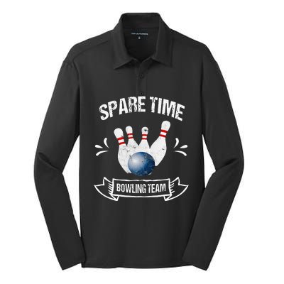 Spare Time Bowling Team Funny Bowling Silk Touch Performance Long Sleeve Polo