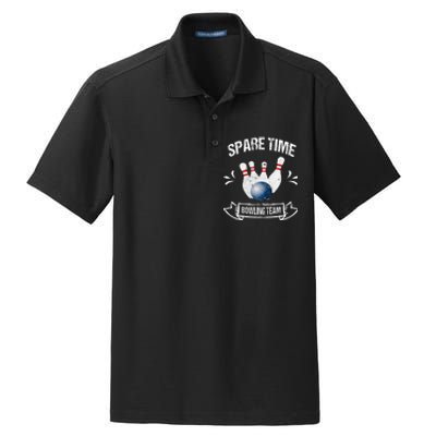 Spare Time Bowling Team Funny Bowling Dry Zone Grid Polo