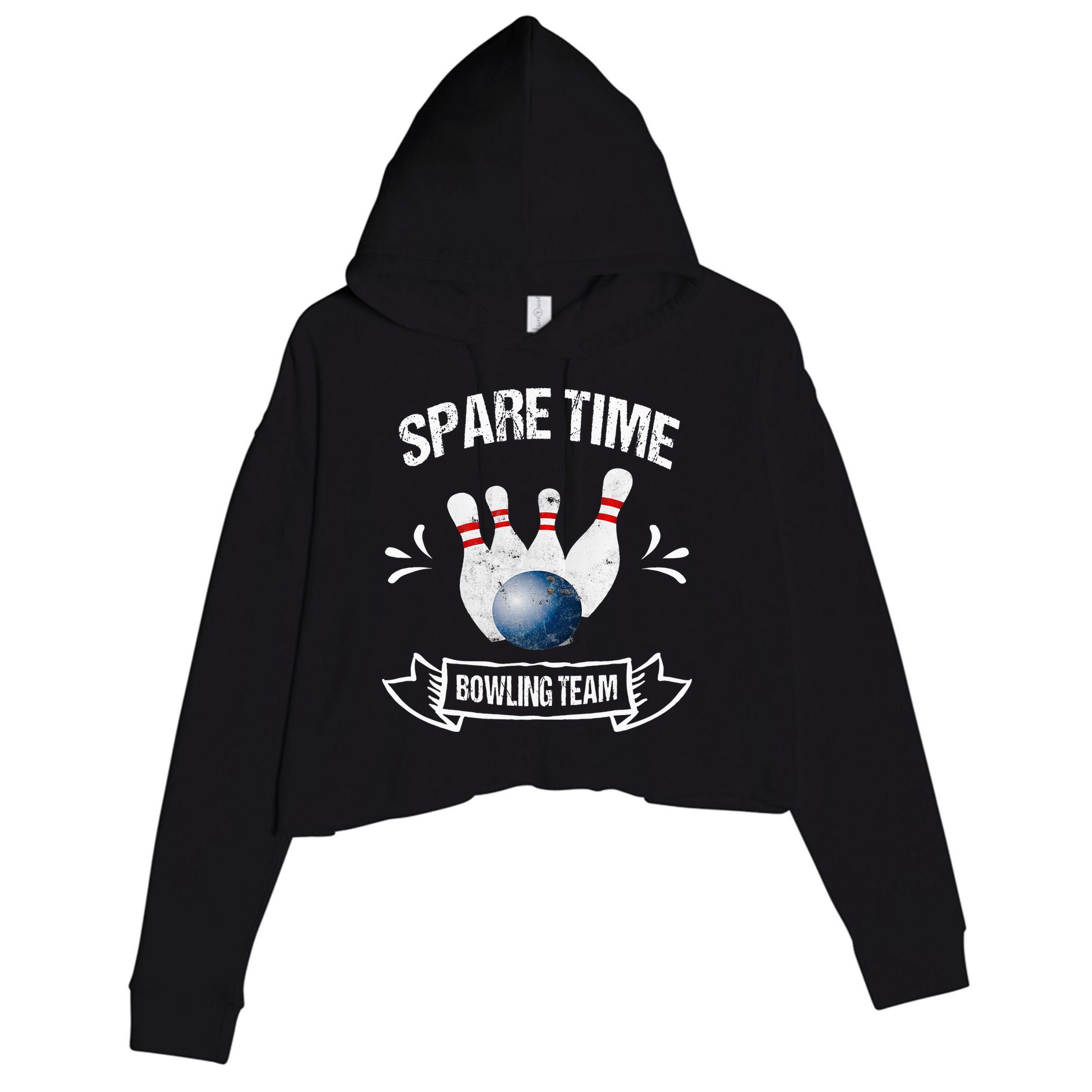 Spare Time Bowling Team Funny Bowling Crop Fleece Hoodie