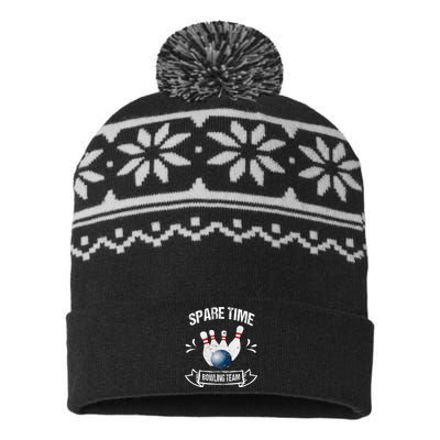 Spare Time Bowling Team Funny Bowling USA-Made Snowflake Beanie