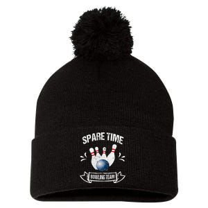 Spare Time Bowling Team Funny Bowling Pom Pom 12in Knit Beanie