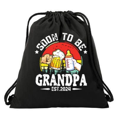 Soon To Be Grandpa 2024 Retro Pregnancy Announcement Dad Drawstring Bag