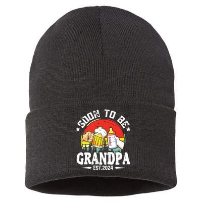 Soon To Be Grandpa 2024 Retro Pregnancy Announcement Dad Sustainable Knit Beanie