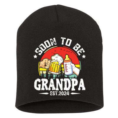 Soon To Be Grandpa 2024 Retro Pregnancy Announcement Dad Short Acrylic Beanie