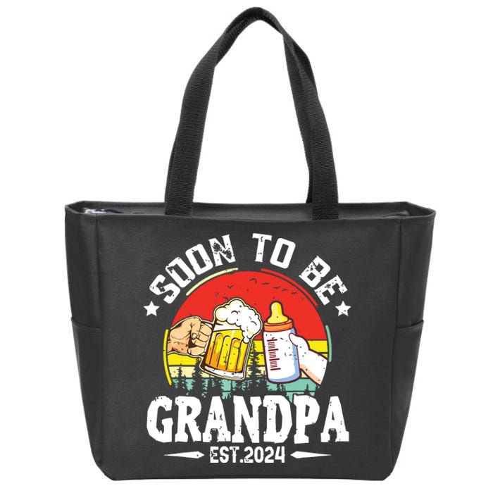 Soon To Be Grandpa 2024 Retro Pregnancy Announcement Dad Zip Tote Bag