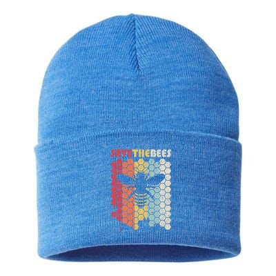 Save The Bees Retro Climate Change Great Gift Sustainable Knit Beanie