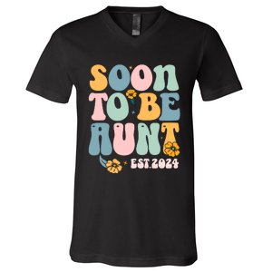 Soon To Be Aunt Est 2024 New Aunt Pregnancy Announcement V-Neck T-Shirt