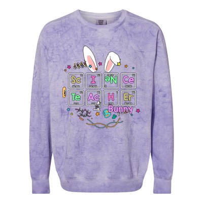 Science Teacher Bunny Periodic Table Chemistry Elements Easter Cute Bunny Colorblast Crewneck Sweatshirt