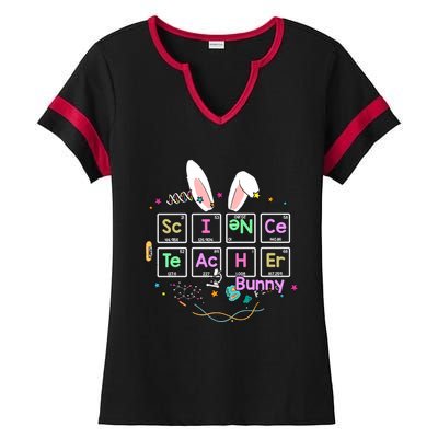 Science Teacher Bunny Periodic Table Chemistry Elements Easter Cute Bunny Ladies Halftime Notch Neck Tee