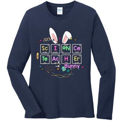 Science Teacher Bunny Periodic Table Chemistry Elements Easter Cute Bunny Ladies Long Sleeve Shirt