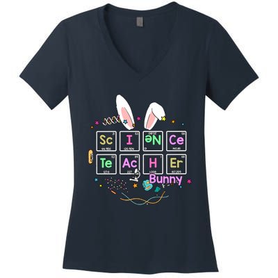 Science Teacher Bunny Periodic Table Chemistry Elements Easter Cute Bunny Women's V-Neck T-Shirt