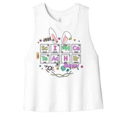 Science Teacher Bunny Periodic Table Chemistry Elements Easter Cute Bunny Women's Racerback Cropped Tank