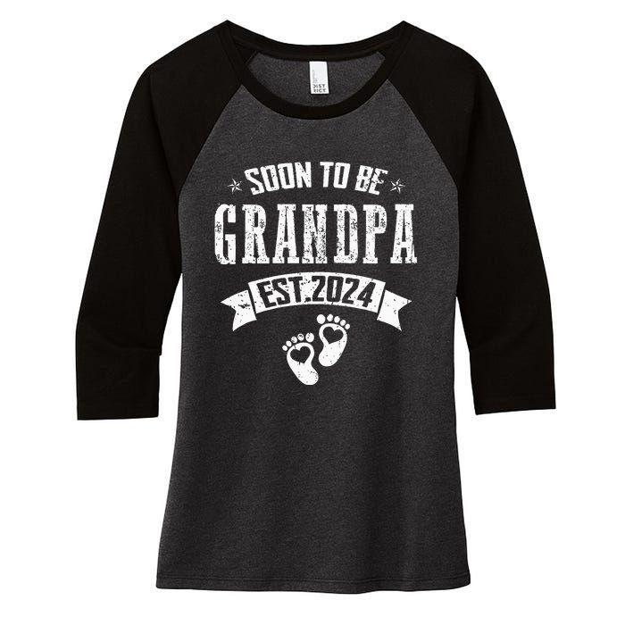 Soon To Be Grandpa Promoted To Grandpa 2024 Women's Tri-Blend 3/4-Sleeve Raglan Shirt