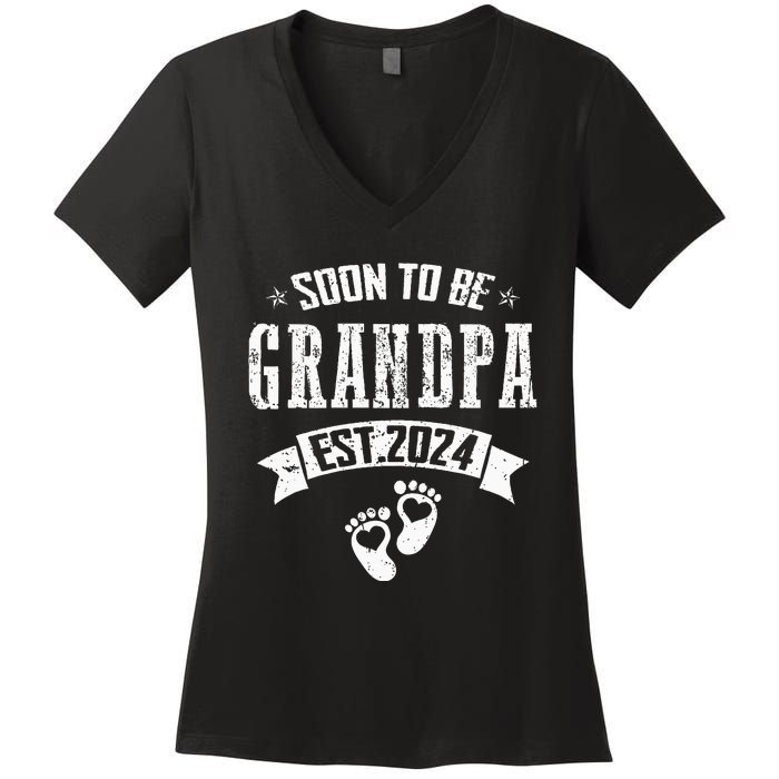 Soon To Be Grandpa Promoted To Grandpa 2024 Women's V-Neck T-Shirt