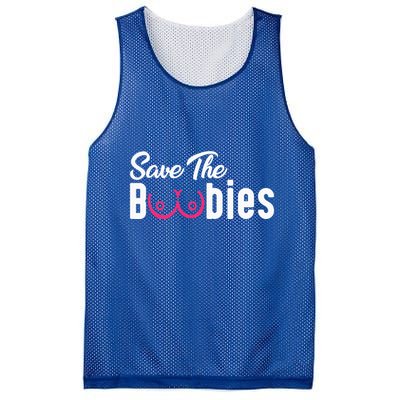 Save The Boobies Funny Breast Cancer Awareness Mesh Reversible Basketball Jersey Tank