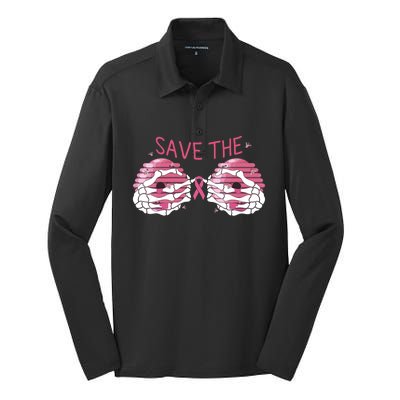 Save The Boobees Boo Bees Breast Cancer Halloween Gift Silk Touch Performance Long Sleeve Polo