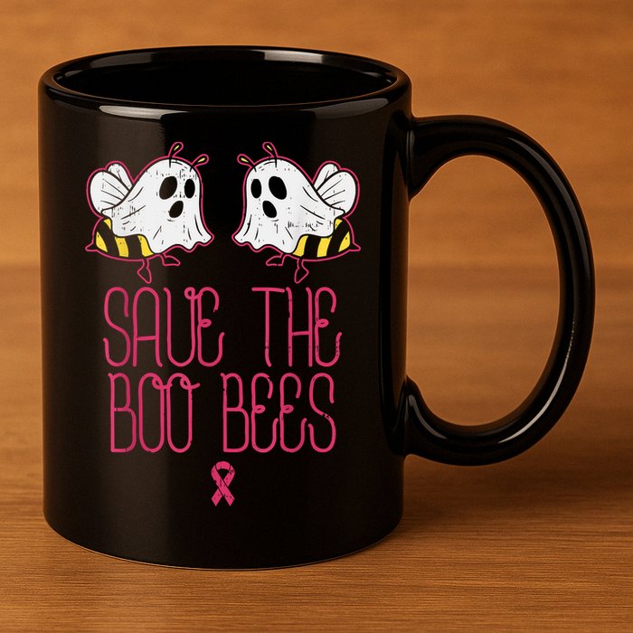 Save The Boobees Boo Bees Breast Cancer Halloween 11oz C Handle Ceramic Mug