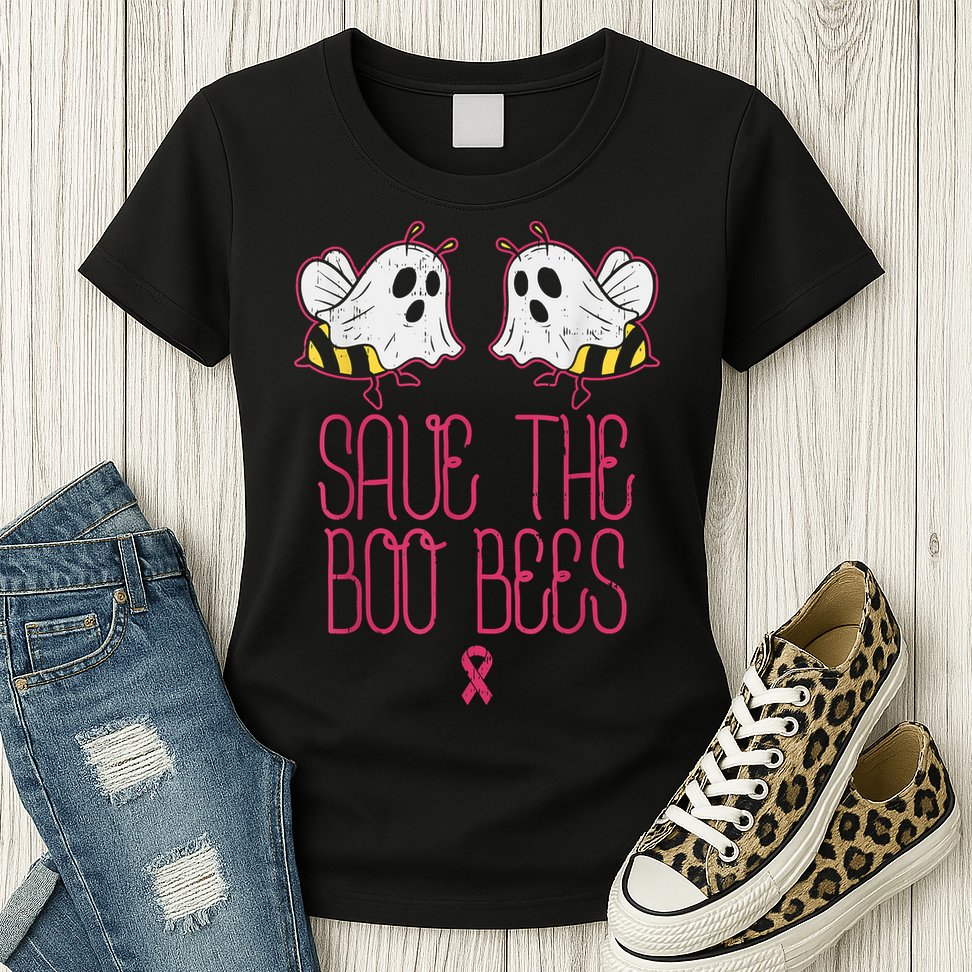 Save The Boobees Boo Bees Breast Cancer Halloween Womens T-Shirt