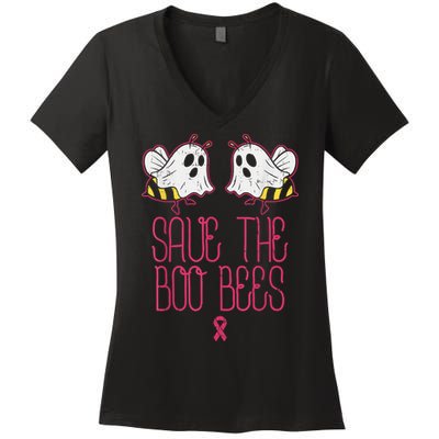 Save The Boobees Boo Bees Breast Cancer Halloween Women's V-Neck T-Shirt