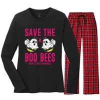 Save The Boobees Boo Bees Breast Cancer Halloween Women's Long Sleeve Flannel Pajama Set 