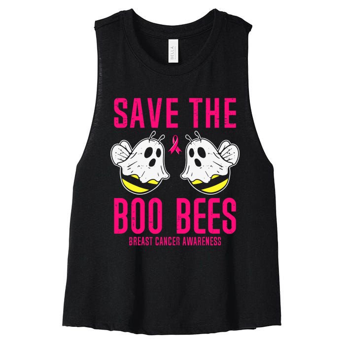 Save The Boobees Boo Bees Breast Cancer Halloween Women's Racerback Cropped Tank