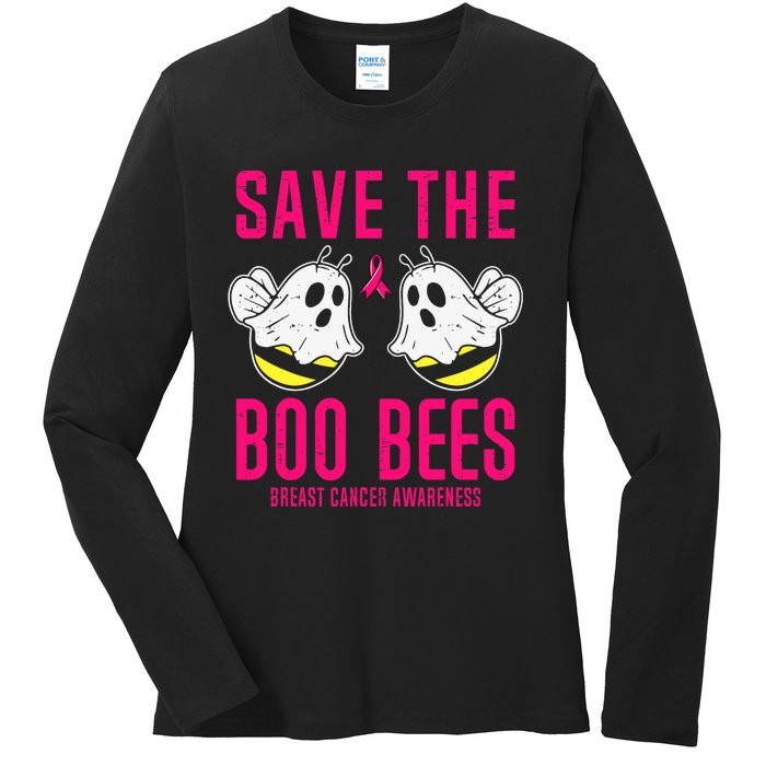 Save The Boobees Boo Bees Breast Cancer Halloween Ladies Long Sleeve Shirt