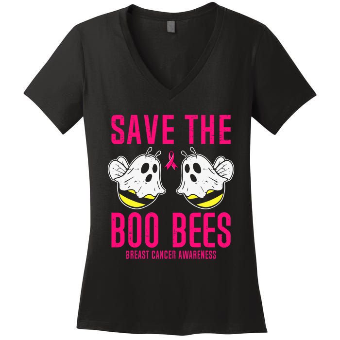 Save The Boobees Boo Bees Breast Cancer Halloween Women's V-Neck T-Shirt