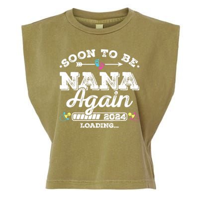Soon To Be Nana Again 2024 Loading Pregnancy Announcement Garment-Dyed Women's Muscle Tee